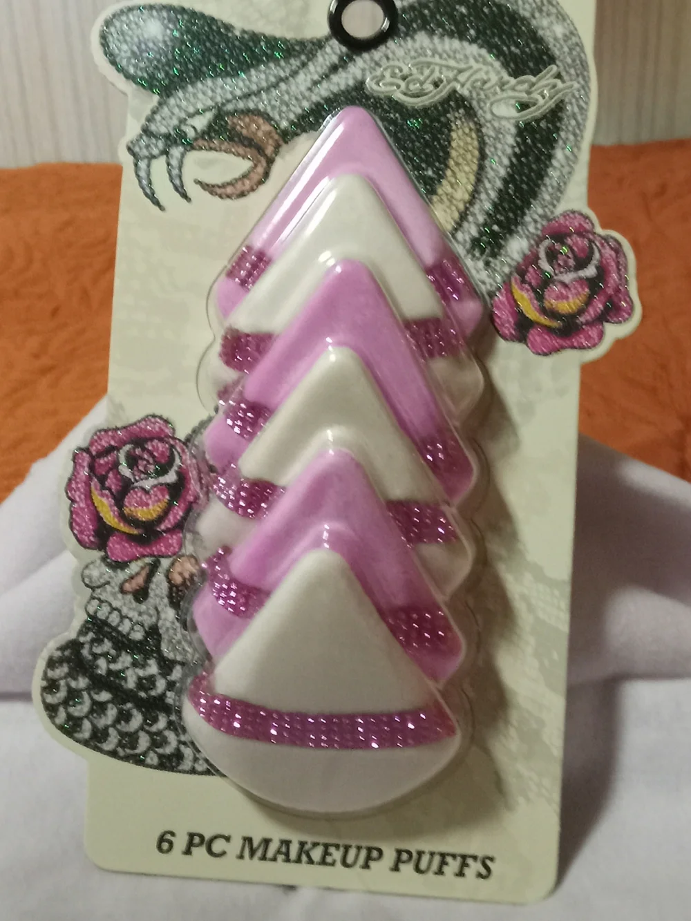 Ed Hardy Pink and White Triangular Makeup Puffs - 6 Pack